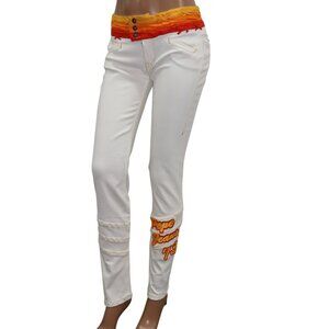 Vintage Y2K Mid Rise Pepe Jeans 73 White Skinny Pants Retro Patch Size 27